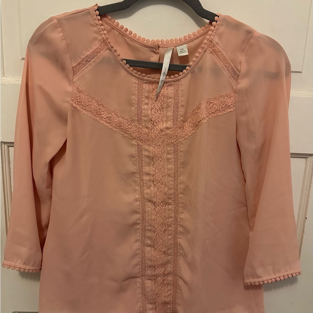 LC Lauren Conrad Pink Lace Blouse